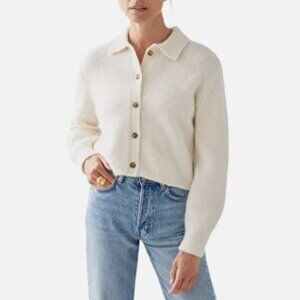 & Other Stories Collared Alpaca/Wool Blend Cream Cardigan Sweater Size Small